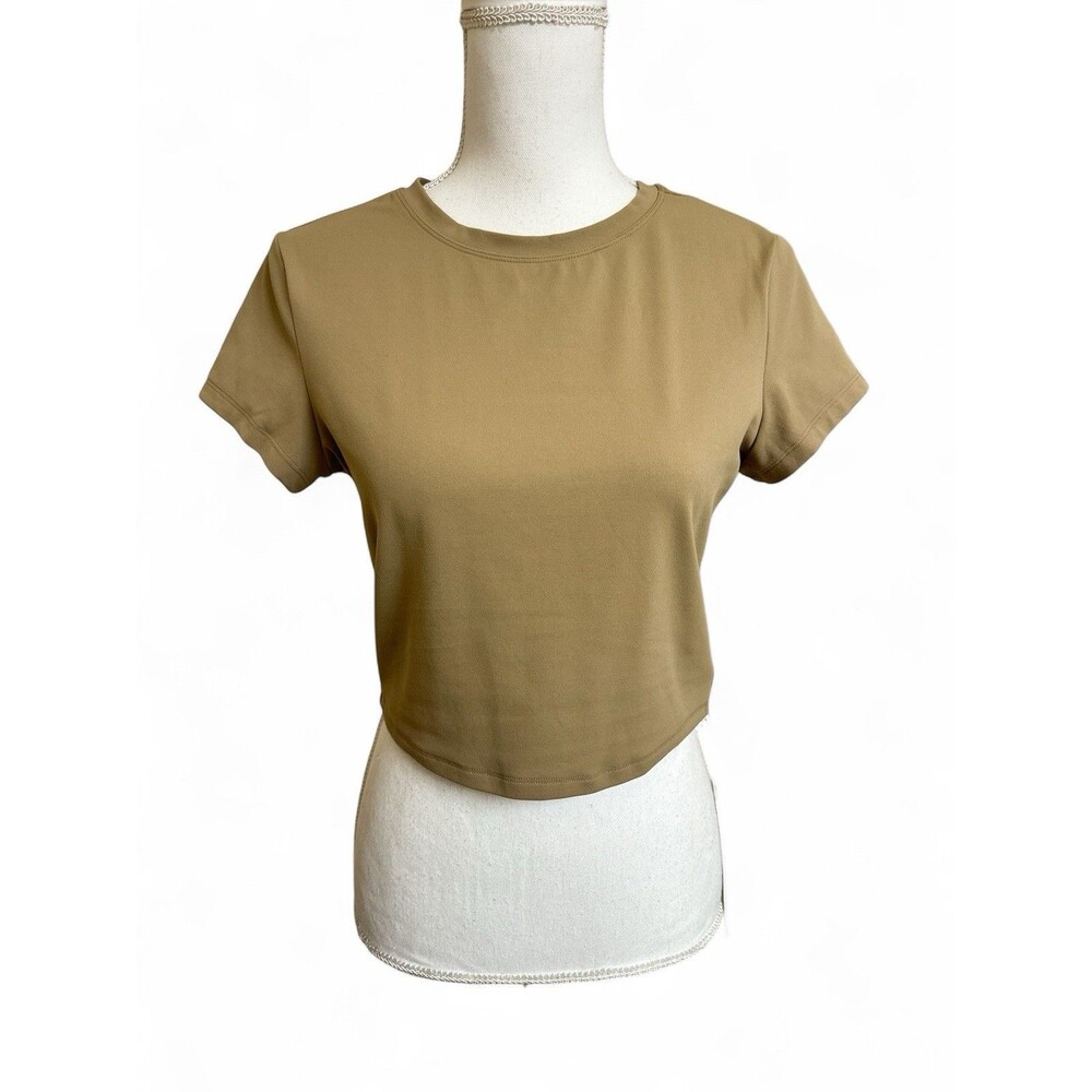 NWT CRZ YOGA Women's M Butterluxe Cropped Short Sleeve Top Shirt Soul Brown NEW